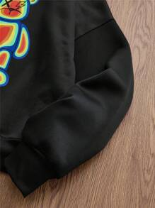 Manfinity VCAY 男士针织休闲宽松长袖连帽毛衣，时尚青春日常穿着黑色图案连帽衫，适合朋友、丈夫、男朋友的礼物，适合秋冬