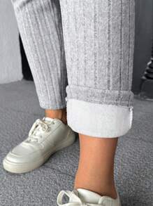 SHEIN Quần legging cạp chun màu trơn cho bà bầu có thể điều chỉnh - Xám - Xem 6