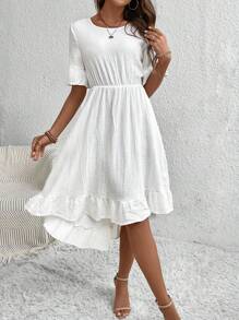EMERY ROSE 1pc Flounce Sleeve Ruffle Hem Dress Without Belt - White - View 5