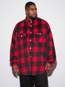 Manfinity VCAY Camicia a quadri rosso e nero a maniche lunghe di moda, taglia comoda, adatta come regalo per amici, mariti, fidanzati, per l'autunno e l'inverno