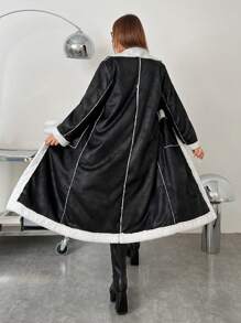 SHEIN EZwear Plus Size Color Block Long Jacket For Autumn/Winter