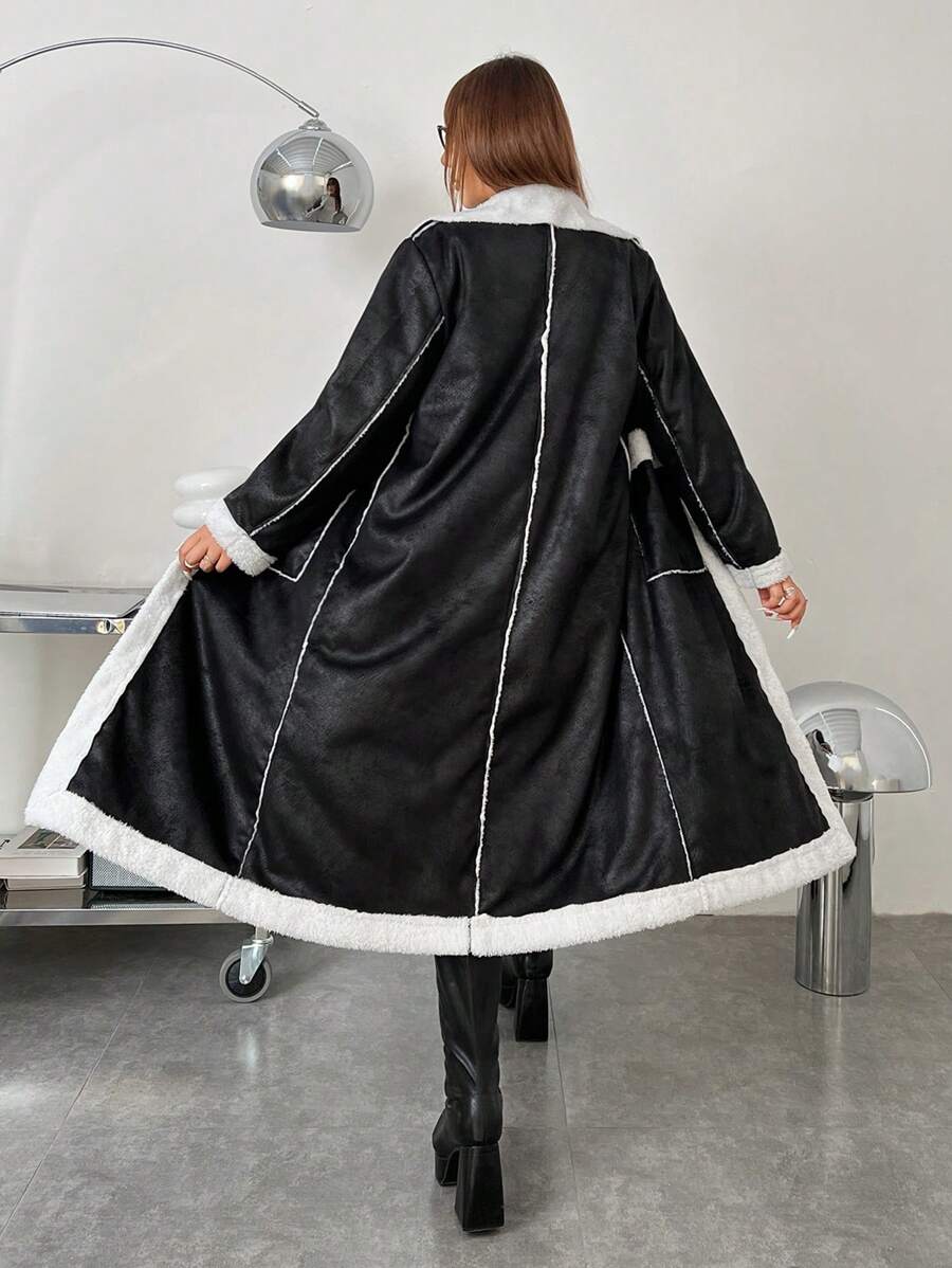 SHEIN EZwear Plus Size Color Block Long Jacket For Autumn/Winter