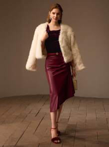 MOTF PREMIUM VELVET ASYMMETRICAL NECK STEREO FLOWER SLIM FIT BLOUSE