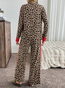 Chiquease 2 Stücke Damen Leoparden-Muster Patchwork rote Hosen, Lässig Pendelanzug, Herbst für Neujahrskleidung