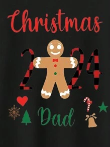 男士圣诞节家庭配套运动衫，圆领羊毛套头衫，带有有趣的印花圣诞树、雪花、拐杖糖、星星、铃铛姜饼人印花，休闲保暖上衣