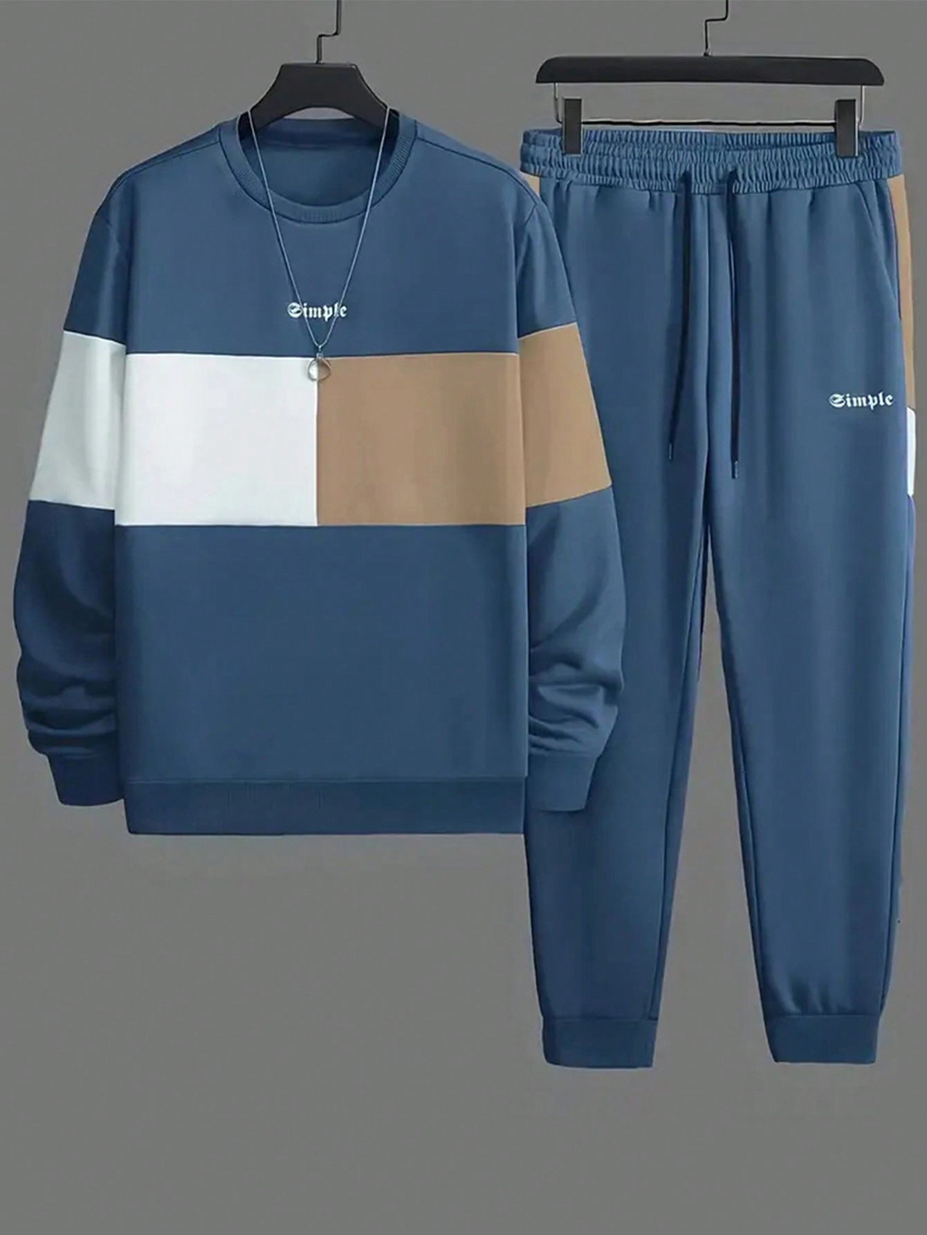 Manfinity Dauomo Men Plus Size Colorblock Letter Print Crew Neck Long Sleeve Casual Sweatshirt, Autumn