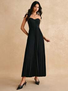 Poéselle Women's Solid Color Pleated Tube Top Elegant Sleeveless Jumpsuit