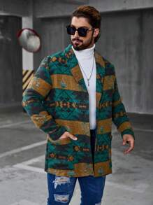 Manfinity Homme 男士几何图案长袖立领夹克外套秋冬季外出轻便彩色图案休闲夹克送给朋友、丈夫、男朋友的礼物 - 彩色 - 查看 7