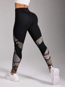 SHEIN Jambiere de yoga cu imprimeu în bloc de culoare