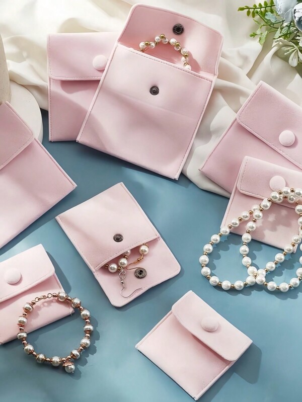 3/6PCS 7x7cm 10x10cm Soft Velvet Snap Closure Jewelry Bag Pink Square Luxurious Cloth Pouch Gift Packaging For Valentine Beads Bracelet Necklace Party Wedding Christmas Birthday Elegant Fashion Storage Organizer Accessories