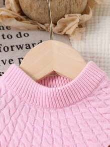 SHEIN Kleine Mädchen Pastorales Pulloverkleid mit 3D-Zopfmuster und Kontraststruktur und H-Linie, geeignet als Schulkleidung und für Outdoor-Aktivitäten im Herbst/Winter - Pink - Übersicht 3