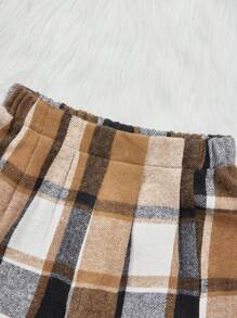 Retro American Style Plaid Sleeveless Collar Shorts Suit For Teenagers