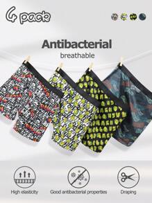 Snug Zone 4 piezas/Paquete Calzoncillos tipo bóxer informales para hombres con estampado de letras y contraste de color - Multicolor - Ver 2