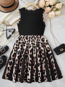 SHEIN 1 chiếc váy xếp ly không tay cổ tròn thời trang cho bé gái - màu đen - Xem 2