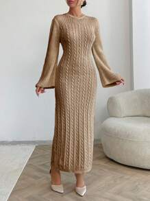 EURMUSE 秋冬麻花图案毛衣裙