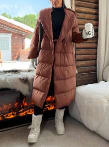 SHEIN EZwear Plus Size Extra Plus Size Padded Coat, For Autumn/Winter - Brown - View 4