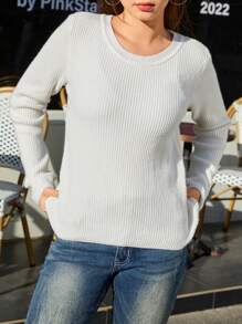 SHEIN Explorewe Teenage Girls Casual Plain Crew Neck Long Sleeve T-Shirt Sweater, Versatile For Autumn/Winter