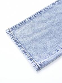 SHEIN Explorewe Tween Girl Minimalist Distressed Washed Straight Leg Jeans,Holiday,Summer,Travel