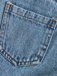 SHEIN Young Girl' Casual Side Pocket Detail Washed Straight Leg Jeans - Medium Wash - View 6