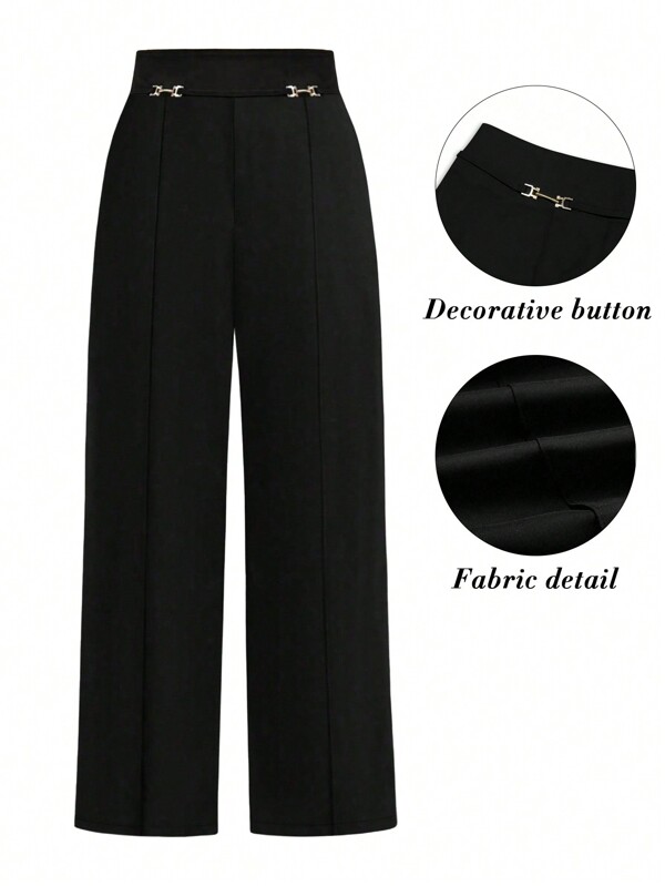 Rometta Plus Size Women Solid Color Waist Chain Design Wide Leg Loose Elegant Palazzo Pants Graduation,Back To School,Teacher Outfits For Women Winter Fall Autumn