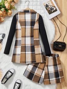 Retro American Style Plaid Sleeveless Collar Shorts Suit For Teenagers