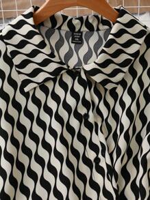 Flirla Plus Size Women Geometric Print Long Sleeve Lapel Shirt - Multicolor - View 5
