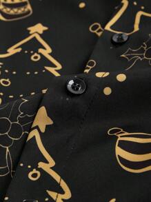 Manfinity AFTRDRK Plus Size Men Digital Print Turn Down Collar Long Sleeve Shirt, Christmas - White - View 4