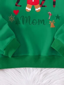 Family Matching Christmas Sweatshirts, Women's Round Neck, Festive Graphic Prints Sweatshirts, With Christmas Mom, Heart, Christmas Tree, Snowflake, Candy Cane, Star, Bell Print, Thermal Lined, Casual, Warm Pullover Fall - Green - View 7