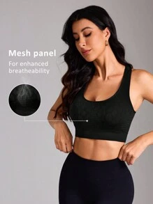 SHEIN Sport Studio 1pc Women Wireless Seamless Sports Bra (Black)