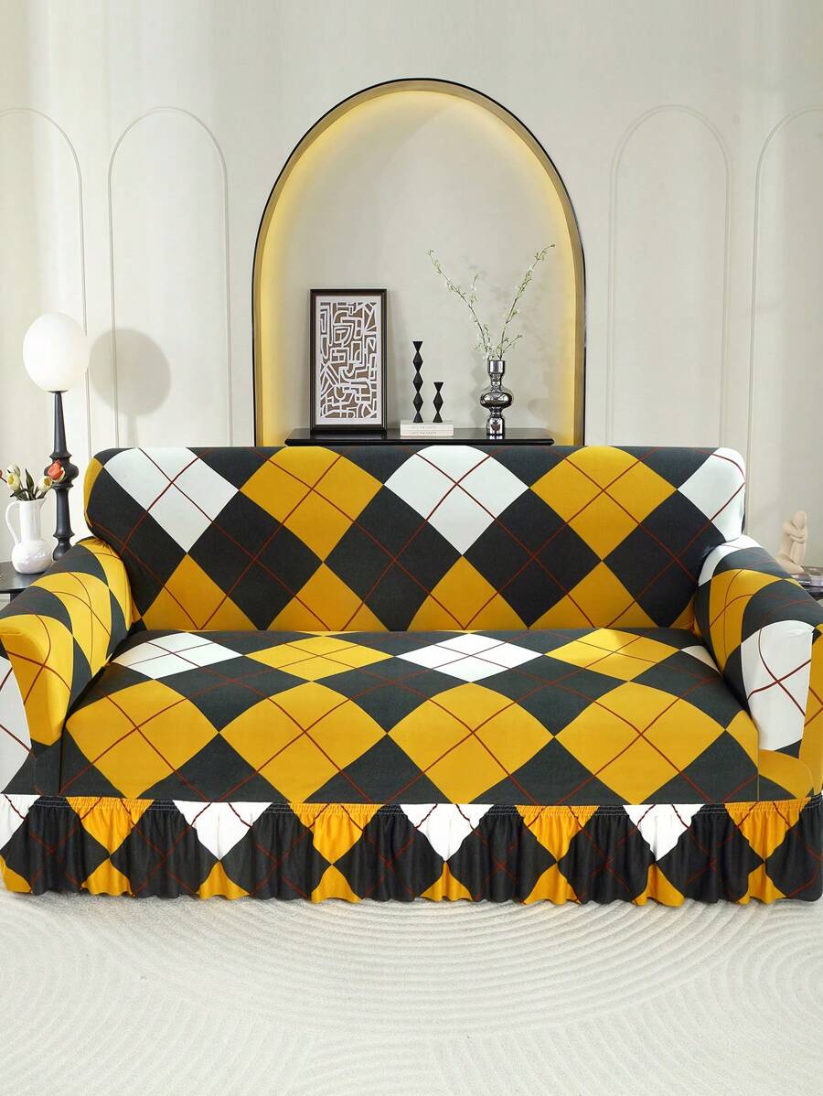 1 件弹性全覆盖沙发套，现代风格，涤纶面料，可机洗，适合所有季节 - 黃色 - 查看 1