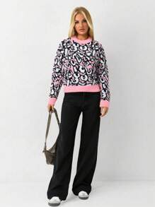 SHEIN Unity Pull col ras-du-cou décontracté et ample avec imprimé léopard, automne/hiver, pour femmes