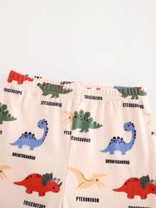 Cozy Pixies 2pcs/Set Young Boy Cartoon Dinosaur Pattern Knit Soft Crew Neck Long Sleeve Pullover Snug Fit Pajama Top And Pants - Multicolor - View 7