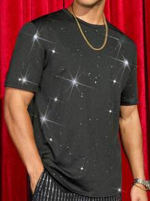Manfinity VCAY Camisetas de punto casuales y cómodas, de manga corta y holgadas para hombre, camisetas de moda para fiestas, regalos para novio, verano, rave - Negro - Ver 1
