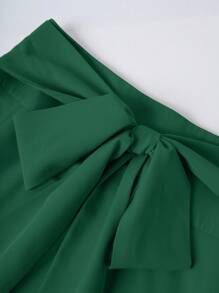 Franclia 女士纯色打结蝴蝶结装饰后拉链优雅 A 字裙 - 綠色 - 查看 8