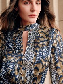 Anewsta Elegant Snake Print Women Short Dress, Suitable For Spring/Autumn - Multicolor - View 2