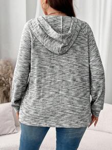 EMERY ROSE 大码女式连帽抽绳纽扣华夫格面料宽松休闲运动衫，秋冬季连帽衫，圣诞女装节日装