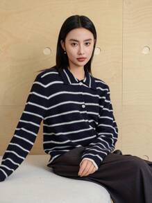 Dazy-Less Cárdigan casual de mujer con bloques de color y rayas, ropa de otoño para trabajo y casual de negocios