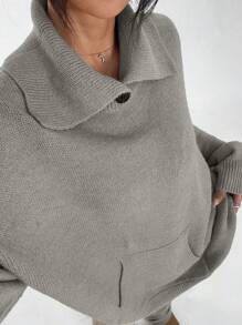 SHEIN Unity 2 件套女士休闲纯色蝙蝠袖毛衣和长裤套装，适合秋冬季 - 灰色 - 查看 6