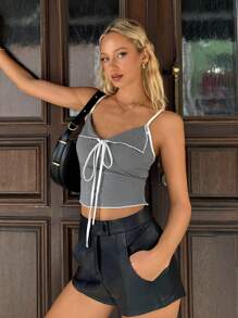 SHEIN EZwear Women's Plain Gray Sleeveless Tank Top, Casual And Fashionable For Everyday Wear - Grey - View 3