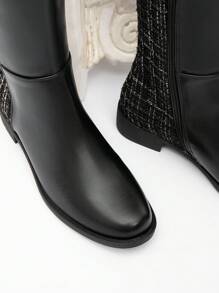 CUCCOO CHICEST 女士时尚百搭黑色过膝靴，金属扣装饰，侧拉链，圆头，粗跟，舒适冬靴，适合秋冬季圣诞节和新年假期氛围秋冬季 - 黑色 - 查看 6