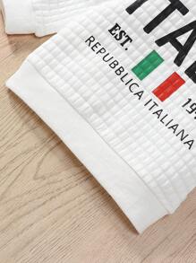 SHEIN Baby Boys Italy Flag & Text Print Warm Waffle Knit Crew Neck Long Sleeve Sweatshirt, Family Matching Outfits Mommy And Me (3 Pieces Sold Separately) - White - View 5