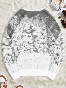 RueChic Men's Christmas Snowflake & Pine Tree Pattern Mock Neck Sweater - Dark Grey - View 2