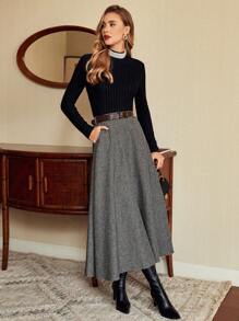 Vintamour Saia Vintage Elegante de Cintura Alta com Bolsos para Mulheres, Saia Flare Solta, Roupas Casuais/de Trabalho de Inverno para Mulheres, Roupas de Inverno para Mulheres no Dia de Ação de Graças, Roupas de Natal para Mulheres, Saia de Natal para Mulheres, Saia de Festa de Natal, Saia de Natal, Roupas de Natal, Saia de Réveillon, Saia de Ação de Graças, Saia de Férias, Saia de Inverno