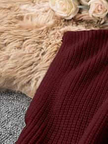 SHEIN LUNE Plus Size Women's Solid Color Knitted Stand Collar Batwing Short Sleeve Casual Pullover Sweater, Burgundy, Autumn/Winter