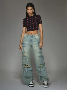 Missguided x Playboy Áo thun in hình thỏ con phong cách retro crop top họa tiết AOP tay ngắn ôm vừa vặn thời trang mùa hè thường ngày dạo phố lễ hội Y2K mặc hàng ngày - Nhiều màu - Xem 6
