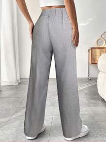 Chiquease Women's Solid Color Pleated Straight Leg Loose Casual Commuting Pants Fall Cloth For Women - Grey - View 2