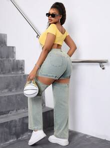 SHEIN SXY Plus Size Casual Versleten Hoge Taille Losse Fit Jeans
