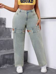 SHEIN SXY Plus Size Casual Versleten Hoge Taille Losse Fit Jeans