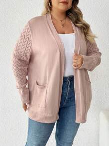 SHEIN CURVE+ Plus Solid Dual Pocket Cardigan For Spring & Autumn