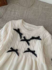 SHEIN LMoss Kids LMoss Baby Girl Cute Bow Long Sleeve Knit Sweater Dress, Autumn/Winter